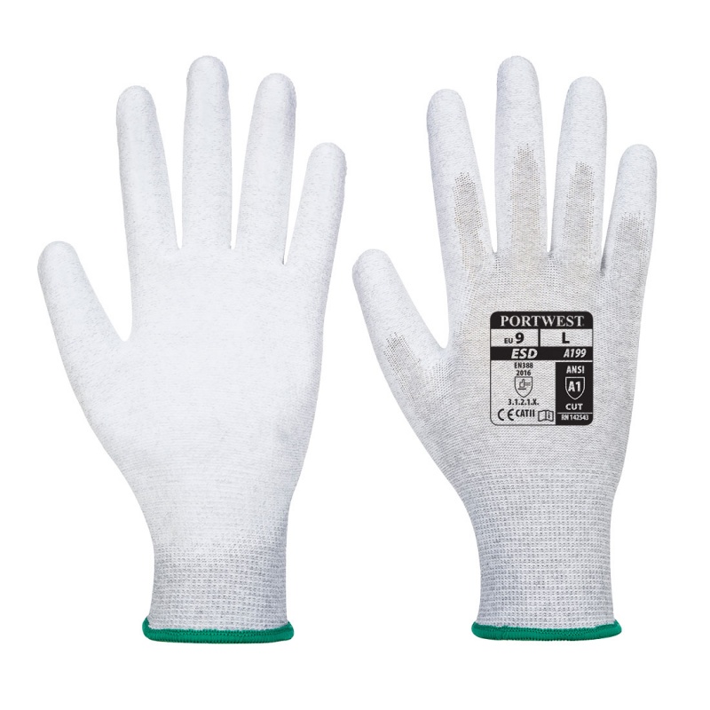 Portwest Antistatic PU Palm Coated Grey Gloves A199GR